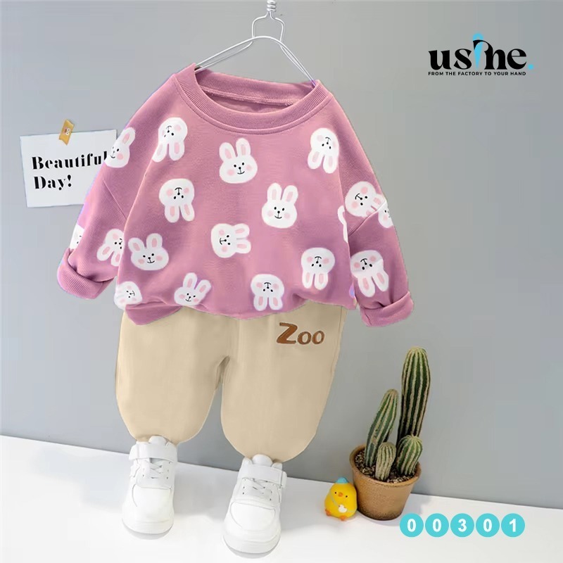 00301 ملابس اطفال شتوي بناتي بنطلون وسويتشرت Rabbit zoo