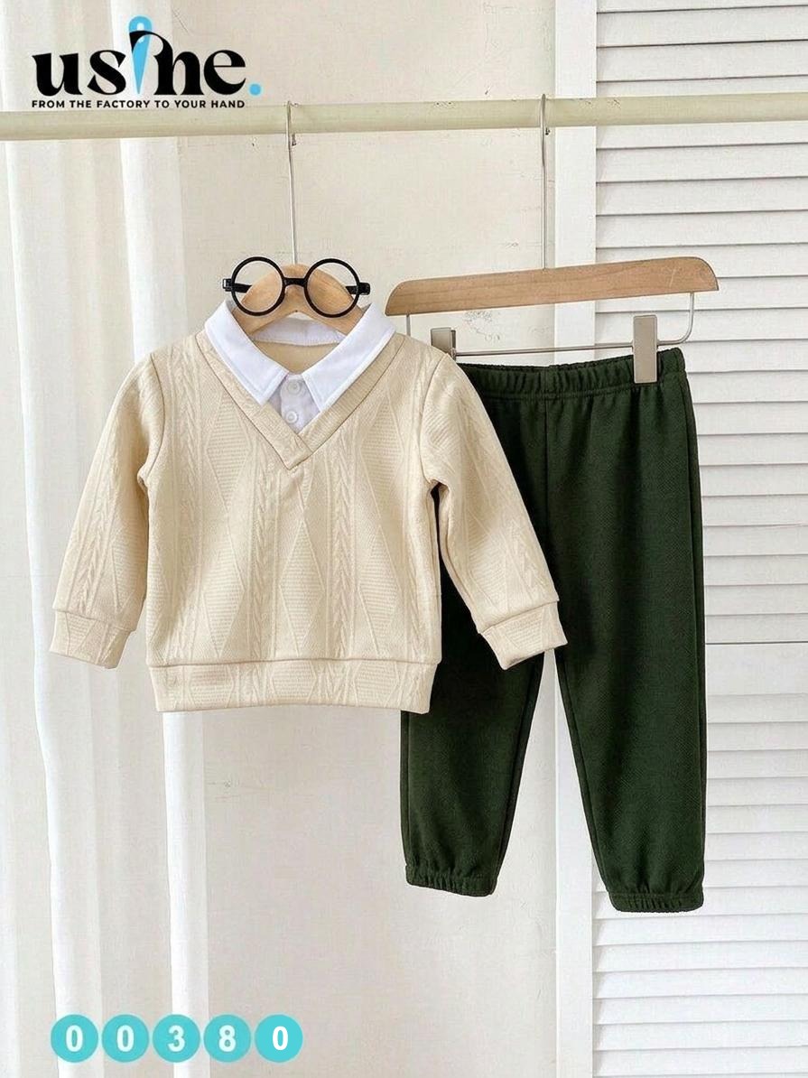 00380 طقم اولادي بلوفر ب ياقة و بنطلون