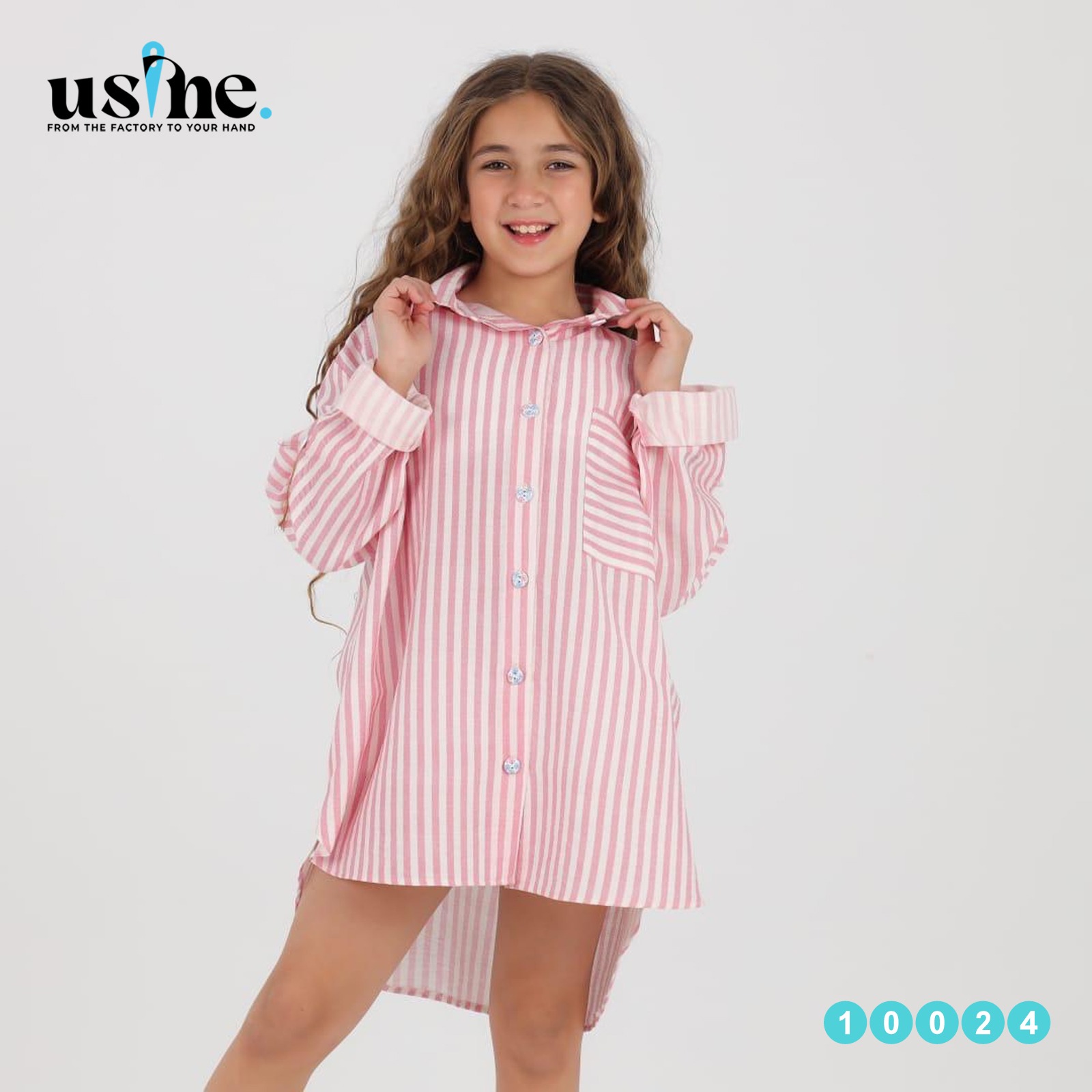 10024 قميص بناتي مقلم روز